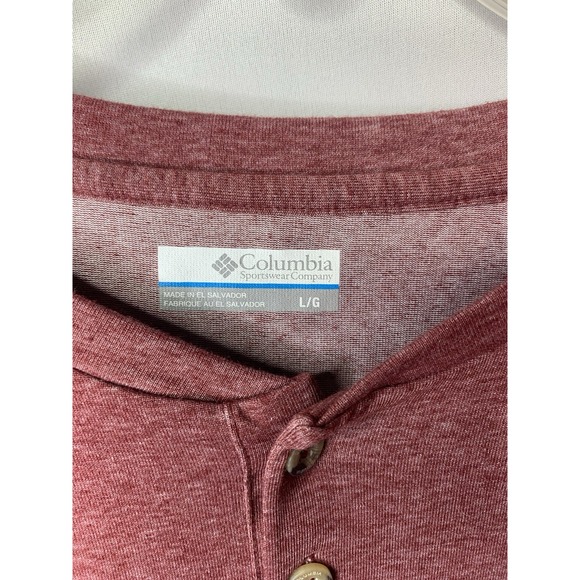 Mens L Columbia Burgundy Long Sleeve Polyester Cotton Blend Shirt - Picture 3 of 7